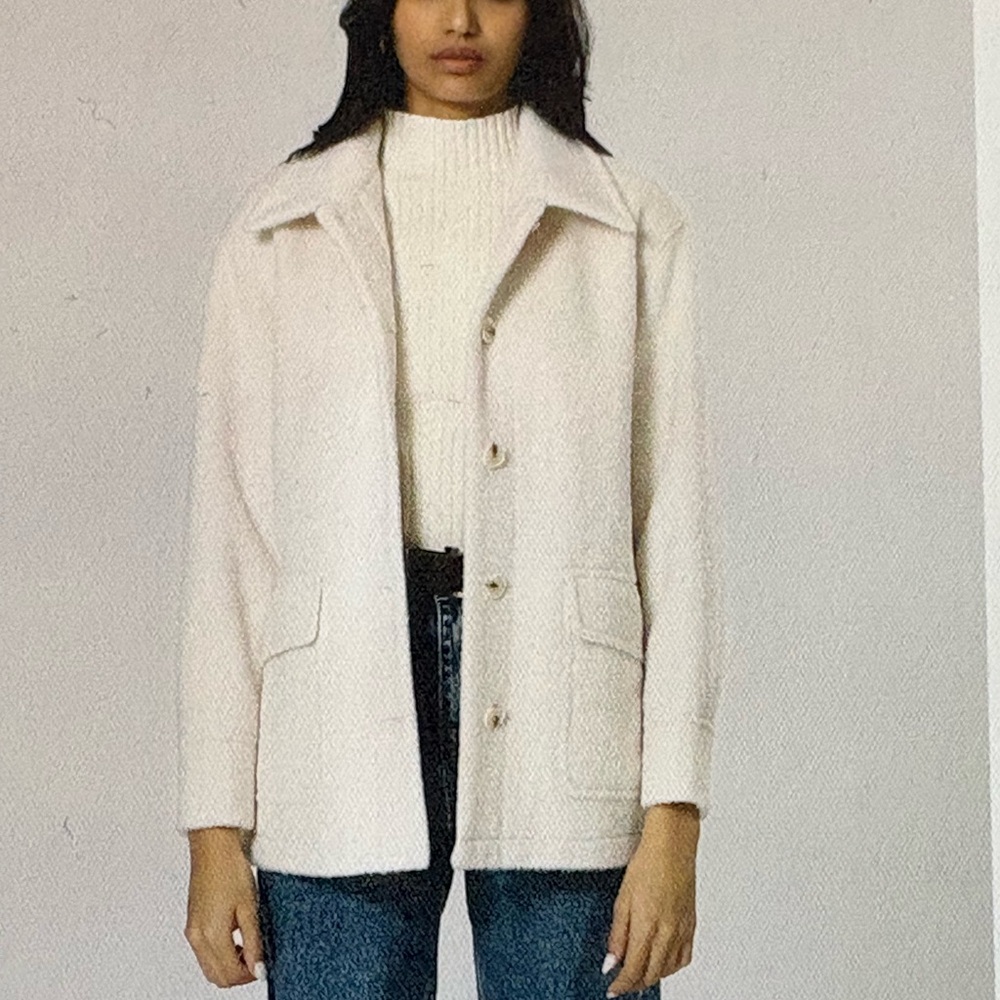 Women's Cream Button-Front Wool-Blend Pea Coat
